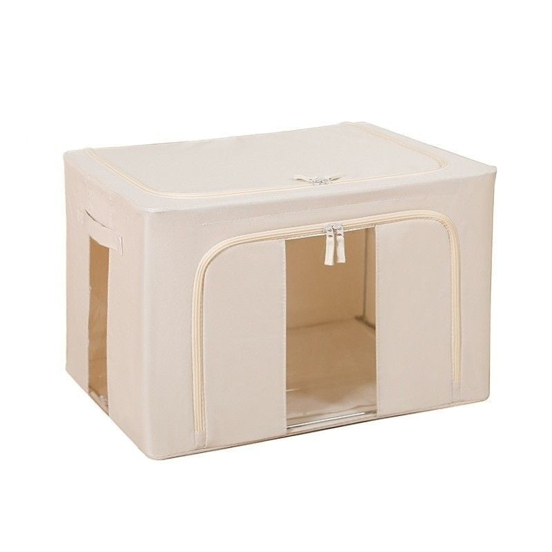 Cutie de Depozitare Pliabilă Crem, 66L – Textil Premium, Fereastră, Fermoar Dublu, Cadru Metalic, 50x40x33 cm