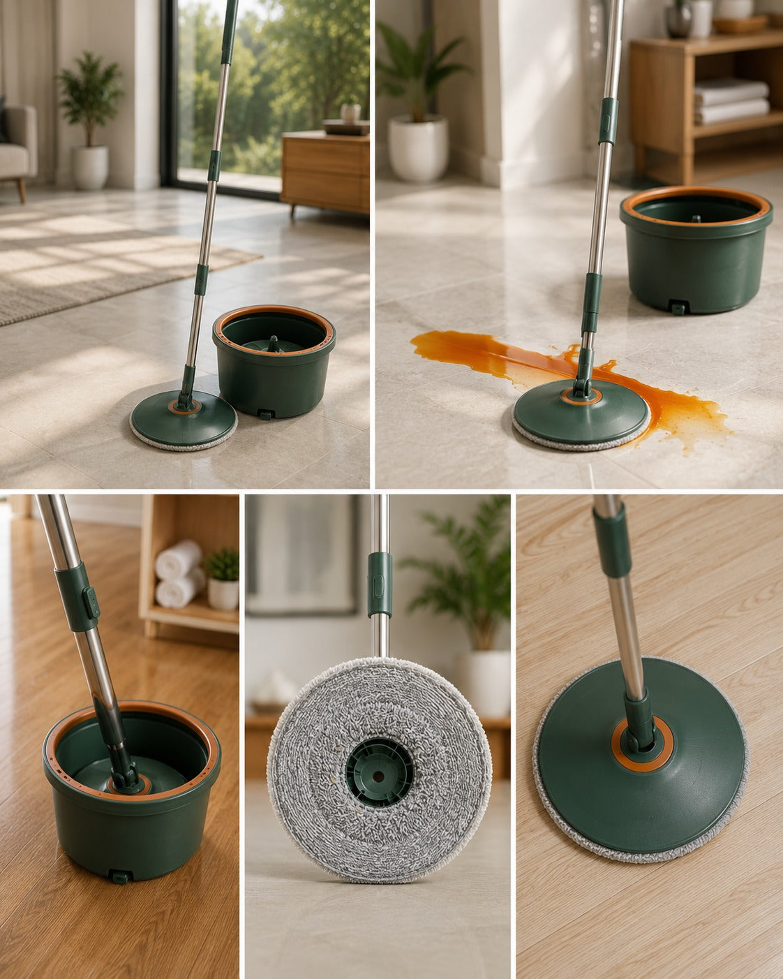 Mop Rotativ Deluxe – Găleată, 4 Lavete, Separare Apă Curată/Murdară, Tijă Inox