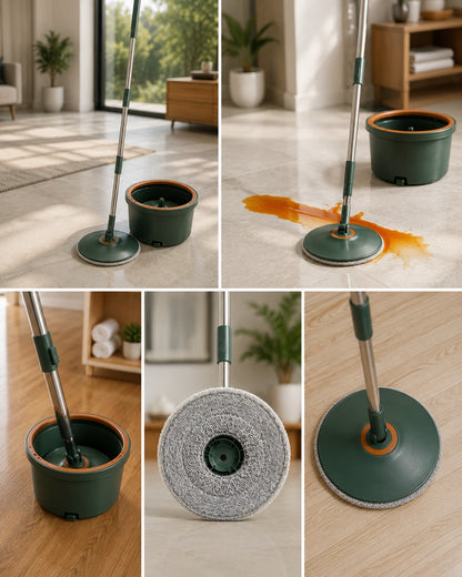 Mop Rotativ Deluxe – Găleată, 4 Lavete, Separare Apă Curată/Murdară, Tijă Inox