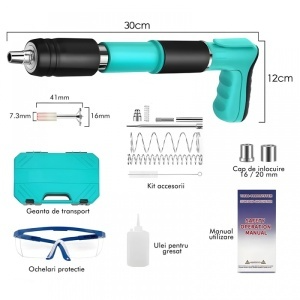 Pistol Manual Silentios de Bătut Cuie în Beton și Metal – 50 Cuie Incluse, Accesorii și Cutie Transport ZanaCasei.Ro