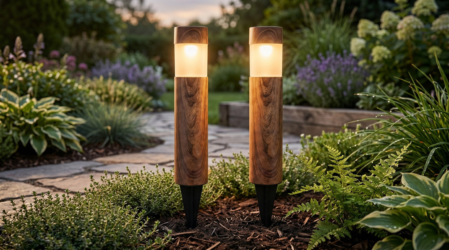 Set 2 Lămpi Solare LED pentru Grădină, Lumină Caldă 1600-2800K, IP44, 6.3 x 38.5 cm