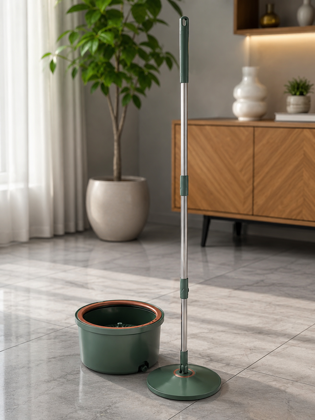 Mop Rotativ Deluxe – Găleată, 4 Lavete, Separare Apă Curată/Murdară, Tijă Inox