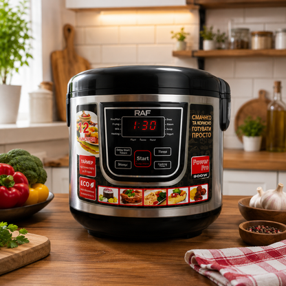 Oală Multifuncțională 6L 900W – 12 Programe, Vas Ceramic, Display Digital, Accesorii Incluse