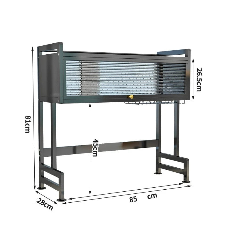 Raft Uscare Vase deasupra Chiuvetei – Suport Metalic Multifunctional cu Scurgator, Tacamuri, Cutite, Tocatoare & Detergent | Organizare Premium ZanaCasei.Ro