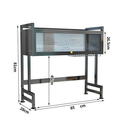 Raft Uscare Vase deasupra Chiuvetei – Suport Metalic Multifunctional cu Scurgator, Tacamuri, Cutite, Tocatoare & Detergent | Organizare Premium ZanaCasei.Ro