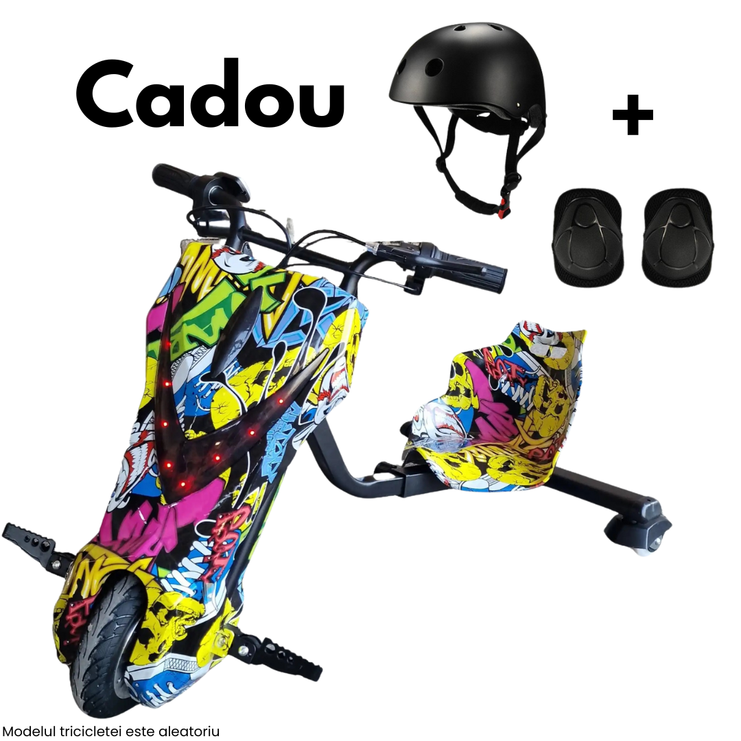 Tricicletă electrică drift copii, 150W, 36V, 20 km/h, Bluetooth