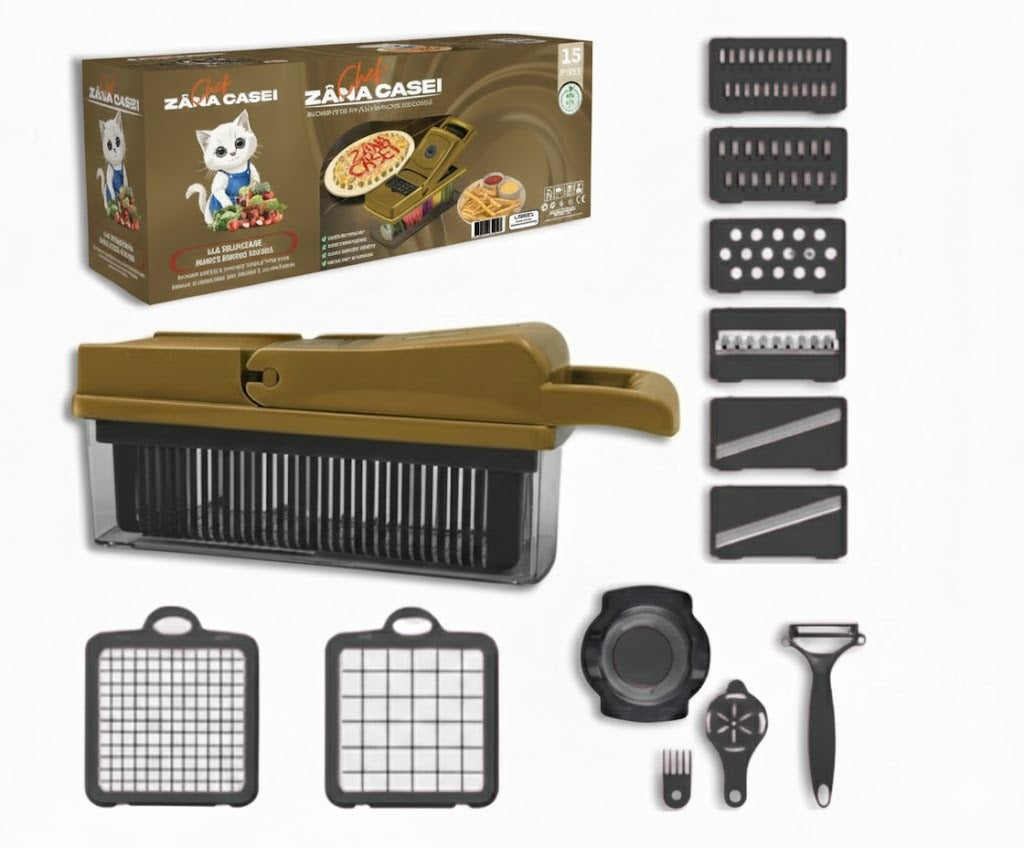 Razatoare multifunctionala legume si fructe 15 in 1, lame inox Zâna Casei