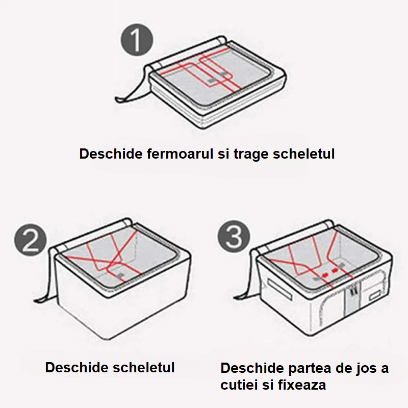 Cutie de Depozitare Pliabilă Crem, 66L – Textil Premium, Fereastră, Fermoar Dublu, Cadru Metalic, 50x40x33 cm