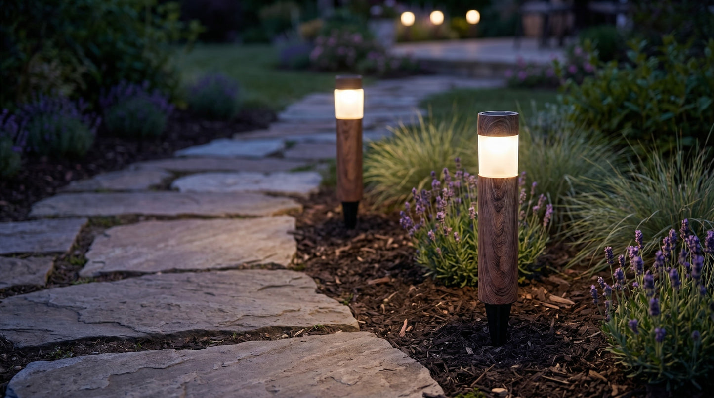 Set 2 Lămpi Solare LED pentru Grădină, Lumină Caldă 1600-2800K, IP44, 6.3 x 38.5 cm