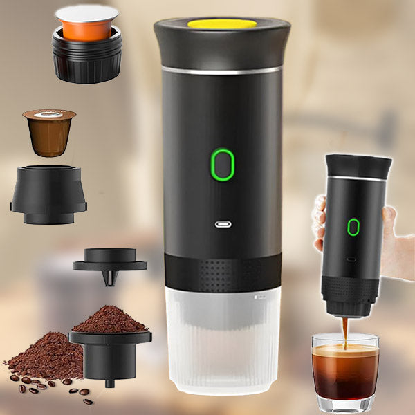 Espressor Portabil 3 în 1 – Cafea Măcinată, Capsule Nespresso & Dolce Gusto| Încălzire Apă |USB Type-C