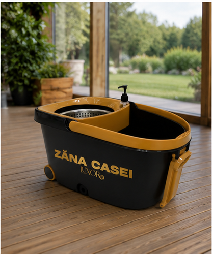 Mop Luxor Zâna Casei® – Set Premium 4 Rezerve, Cuvă Inox, Coadă 146cm + CADOU Set 4 Lavete Bambus