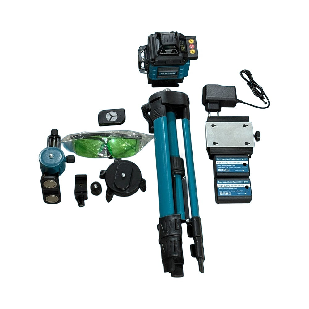 Nivelă Laser Verde 3D 16 Linii 360° – Auto-nivelare, 5000mAh, Kit Complet cu Accesorii