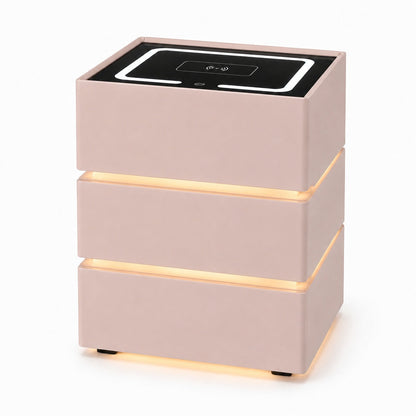 Noptieră modernă roz cu lumină ambientală LED și încărcare wireless ZanaCasei.Ro