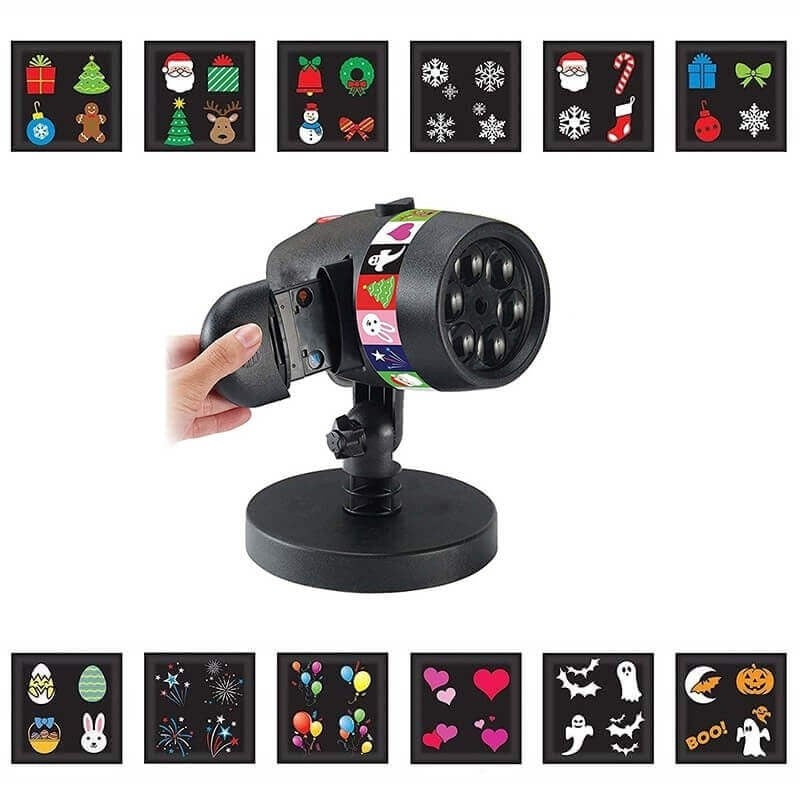 Proiector led de exterior/interior, cu 12 diapozitive diferite, pentru orice ocazie ZanaCasei.Ro