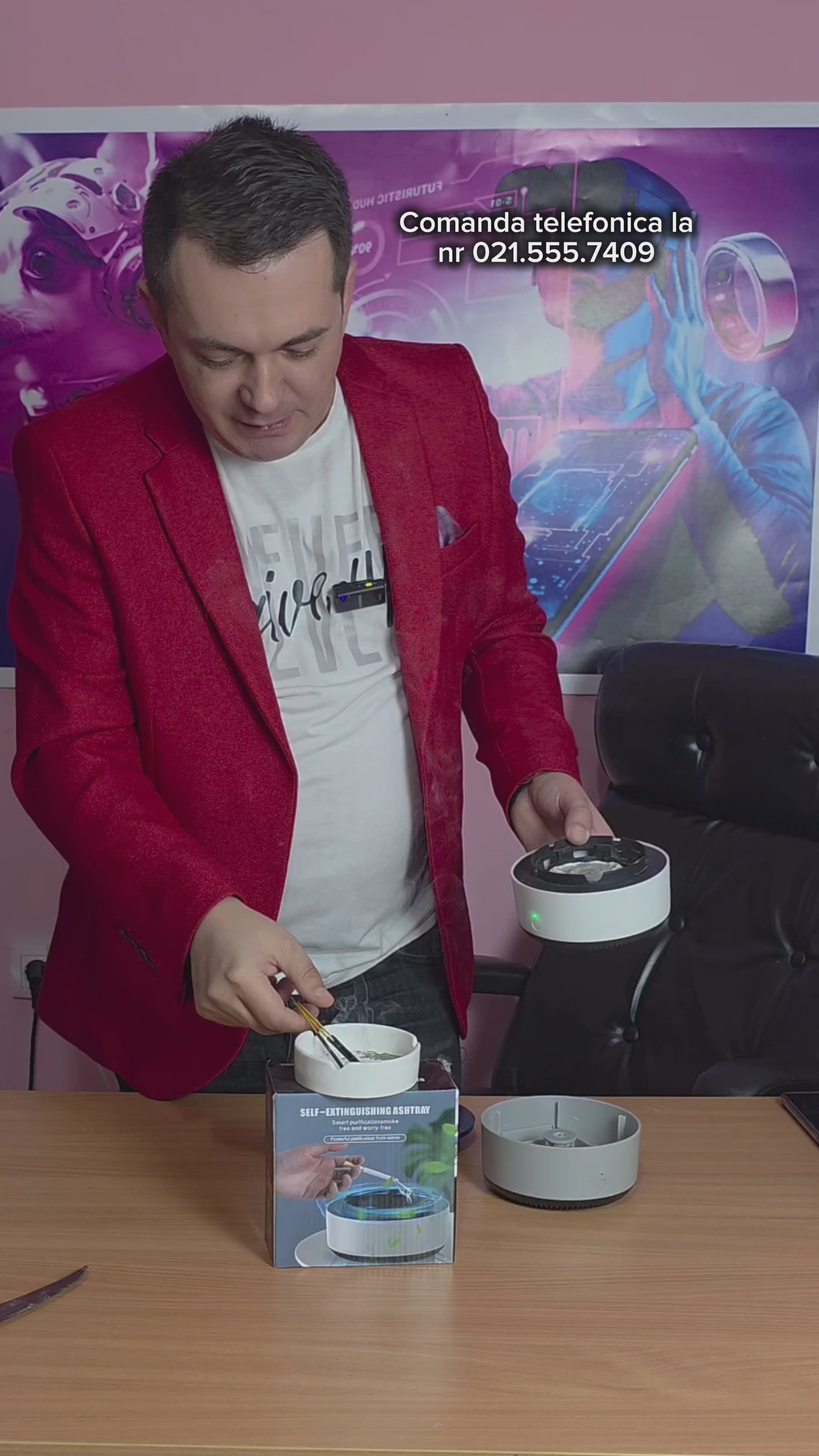 Scrumiera electrica cu aspiratie directa, rasina epoxidica anti-topire, purificator de aer cu ioni negativi, odorizant pentru eliminarea mirosului, fumului, pentru casa, birou, masina, functioneaza cu baterii, cu oprire automata, alba