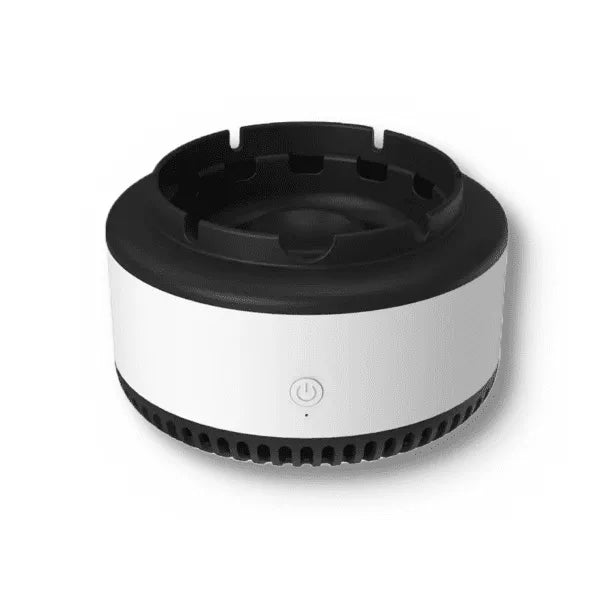 Scrumiera electrica cu aspiratie directa, rasina epoxidica anti-topire, purificator de aer cu ioni negativi, odorizant pentru eliminarea mirosului, fumului, pentru casa, birou, masina, functioneaza cu baterii, cu oprire automata, alba