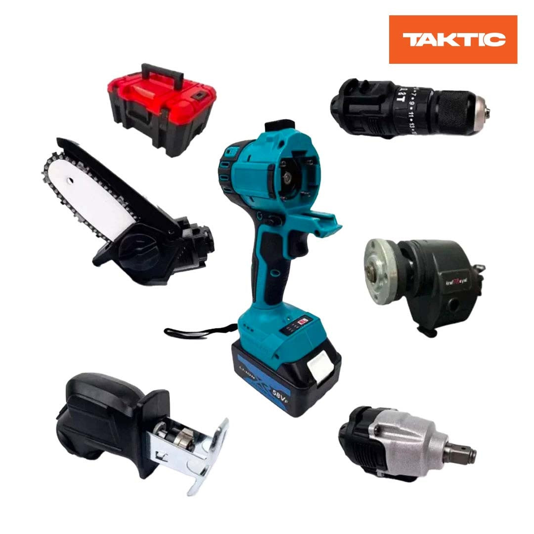 Trusa scule 5 in 1 cu 1 acumulator 48V, bormasina, cheie impact, minidrujba, fierastrau sabie